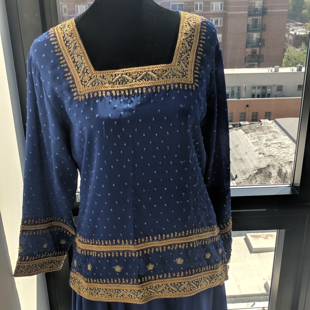 Elegant Blue and Gold Women's Lehenga